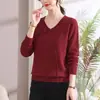 Suéter de manga larga de otoño y primavera para mamá, cuello en V, elegante y a la moda, top de punto para mujeres de mediana edad y mayores