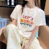 Camiseta de Algodón de Manga Corta para Mujer en Verano Estilo Coreano Holgada Cuello Redondo Estampado a la Moda Versátil Estilo Ins Top Ropa de Mujer de Moda Exportación