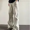 Calça de Trabalho Retrô Americana Patchwork de Cruzamento Perna Reta Solta para Homens, Marca Trendy High Street com Design Plissado, Calça Longa de Perna Larga