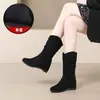 Botines retro plisados para mujer, nueva colección otoño/invierno 2026, botas de mezclilla forradas de felpa con diseño interior que aumenta la altura para un efecto adelgazante, botas de montar