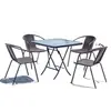 Mesas y Sillas de Exterior con Sombrillas, Sillas de Mimbre, Conjunto de Mesa de Café de Hierro Forjado para Ocio en Balcón y Patio, Conjunto de Mimbre de Tres o Cinco Piezas para Terraza Exterior