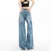 Jeans Ripped Wide-Leg Estilo Retrô Americano para Mulheres Verão 2025 Fino Novo Estilo Solto Reto Casual Sensação Relaxada