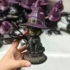 Nueva luz nocturna de resina transfronteriza sombrero de bruja de Halloween gato adorno decorativo luminoso lámpara de mesa interior para el hogar