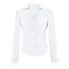 Camisa branca de manga longa com colarinho para mulheres, novo estilo verão 2026, design francês puro e sedutor, slim fit e que valoriza a silhueta