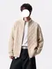 Cardigan Suéter de Tricô Gola Alta Retrô Americano Masculino High-End Casual Versátil Tendência Moda Simples Cor Sólida Roupa Exterior