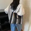Bolso de Hombro Cruzado de Lona Estilo Coreano Otoño Nuevo Rayas Artísticas Gran Capacidad Bolso Tote para Estudiantes Bolso de Moda Tendencia