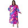 N7919 Ropa de Mujer de Exportación Europea y Americana Estilo Caliente de Amazon Más Color Manga Larga Estampado Plisado Talla Grande Vestido para Mujer