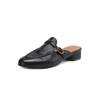 Mulas Versátiles de Piel de Vacuno de Primera Capa Verano 2025 Tacón Bajo Grueso Punta Redonda Puntera de Cuero Genuino para Exterior Zapatillas Medias para Mujer Tallas Grandes y Pequeñas
