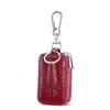 Estojo de Couro Bovino de Primeira Camada para Chave de Carro Masculina, Bolsinha com Zíper de Couro Genuíno, Capa Protetora para Chave de Carro de Pendurar na Cintura, Bolsa de Corrente com Zíper Duplo