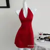 Moda Exportação Europeia e Americana 2025 Elegante Sexy Puro Desejo Sexy Cor Pura Vestido de Alça Curta para Mulheres