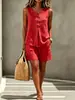 Conjunto de dos piezas de primavera y verano para mujer, top sin mangas con botones y cuello en V, y shorts, transfronterizo de Amazon europeo y americano