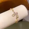 Pulsera de Flor de Azúcar con Piedra Rosa de Princesa y Lazo Estilo Dulce Coreano Joyería de Lujo Ligero Joyería de Gama Alta Venta al por Mayor