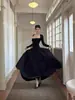 Vestido Cuadrado de Manga Larga con Patchwork Estilo Puro Deseo para Mujer, Otoño Cintura Alta Acampanado Adelgazante Elegante Línea A Largo