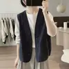 Jaqueta Colete de Algodão Feminina, Novo Estilo Primavera e Outono, Caimento Solto, Decote V Emagrecedor, Design Simples e Único, Colete de Trabalho