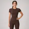 Conjunto de Yoga de Color Sólido Europeo y Americano con Sensación Nude de Secado Rápido, Ajustado, Alta Elasticidad, Manga Corta Deportiva para Correr, Ropa de Yoga, Conjunto de Dos Piezas