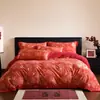 Nuevo Juego de Cuatro Piezas Estilo Chino para Boda, Funda de Edredón Bordada de Algodón Amigable con la Piel, Ropa de Cama para Regalo de Boda, Dote de Boda, Estilo Festivo para las Cuatro Estaciones