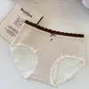 Ropa interior para mujer A410, 10A, algodón puro, antibacteriana, con encaje ondulado y detalle de lazo, de cintura media, bragas de algodón tipo triángulo