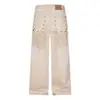 L99848 High Street Estilo Americano Unissex Streetwear Lavado Tingido à Mão Vintage Design de Tinta Salpicada Jeans Masculino Solto de Perna Larga