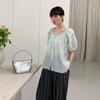 Camisa de manga corta de verano coreana 6UP para mujer, Guangzhou 2024, de trece líneas, minimalista, combinable, ajustada, 89525