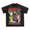 Ll Jenner Estilo Americano Lavado Velho Gola Pequena Ken Bean Jenna Pesado Vintage Camiseta de Manga Curta