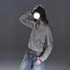 Chaqueta americana retro gris con cuello alto, color liso y diseño único, botones metálicos, sudadera tipo chaqueta ajustada, unisex