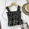 Estilo Japonés 23 Nuevo Verano Mujer Ajustado Cintura Alta Estampado Tirantes Plisado Sin Mangas Camisa 458683/456164