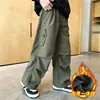 Z1358 Pantalones de Cachemira de una sola pieza para niño, sol temprano, forro polar de invierno, engrosados, pantalones de vaca, para niños grandes, holgados, casuales