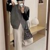 2025 Outono Novo Casual Solto Colete Jaqueta Colete Top Roupa Externa Sem Mangas Gola Tricô Tricô para Mulheres