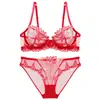 Conjunto de lencería de encaje bordado de lujo ligero estilo francés, conjunto de sujetador sexy de malla ultrafina transparente con bordado pesado