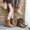 Botines de estilo Birkenstock de lujo ligero para mujer, nueva colección otoño/invierno, con tacón oculto, punta redonda, suela plana, efecto adelgazante y diseño de bota vaquera occidental