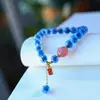 Pulsera de Ágata Corazón Natural Anillo Único Marca de la Fortuna Femenina Joyería de Cristal Azul para Estudiantes Regalo para Novia Pulsera
