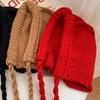 Gorro de lana con cordones para mujer, bonito y dulce gorro de Caperucita Roja, tejido para otoño e invierno, con protección para las orejas, estilo coreano, cálido y combinable con todo.