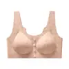 Sutiã Sem Costura com Botão Frontal para Mulheres de Meia-Idade e Idosas com Jacquard Embossado Estilo Chinês, Sutiã com Bojo de Seda Gelada Respirável e Confortável para Mulheres