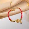 Pulsera de Cordón Rojo con Hebilla de Paz, Colgante Cuadrado Forma de Rosquilla Gama Alta 021