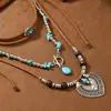 Amazon Joyería Transfronteriza Retro Imitación Turquesa Terciopelo Amor Cadena para Clavícula Conjunto de Collar de Cuentas de Madera Estilo Étnico Collar