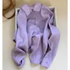 ¡Altamente Recomendado! Camisa Morada de Lino de Corte Relajado para Mujer, Botones, Primavera/Verano, Sensación de Alta Calidad, Camisa Oversize Protectora del Sol