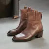 Jie Zhou 2026 Outono Nova Chegada Camada Interna e Externa Couro Bovino Polido Botas Chelsea Bico Fino Salto Bloco Emagrecimento Fashion Sapatos Femininos