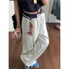 AXEF pantalones casuales retro azul marino Pantalones de chándal para mujer Otoño e Invierno Forrados de polar Cintura con costuras Pantalones deportivos Sueltos de pierna ancha