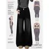 Calça Jeans Azul Claro de Botão Duplo Wide Leg Feminina Outono Tamanho Plus Size Calça Reta Solta Cintura Alta Caimento Valoriza Perna Skinny Comprimento Total