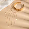 Pulsera de Brazo Ancha Estilo Europeo y Americano Transfronteriza con Estrella y Borla, Brazalete de Brazo de Una Sola Capa Dorado con Borla Lisa, Cadena de Brazo Abierta Cielo Estrellado Soñador