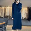 Outono e inverno novo estilo coreano vestido de base de malha feminina over-the-knee Mid-length POLO Collar solto preguiçoso estilo camisola de lã