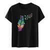 Exclusiva Transfronteriza de Amazon Camiseta de Algodón Poliéster CVC con Estampado de Libélula Pluma Holgada para Mujer Estilo Europeo y Americano Manga Corta Artículo Popular Transfronterizo