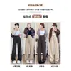 Pantalones de Lana de Pierna Ancha con Forro Polar para Mujer 2025 Nuevo Otoño e Invierno Pantalones Rectos de Espiga Estrecha Pantalones de Traje de Lana de Cintura Alta