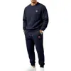 Conjunto de malha jacquard texturizado de cor sólida com gola redonda, casual esportivo masculino, outono e inverno, transfronteiriço da Amazon europeia e americana, em estoque