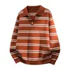 Venta caliente transfronteriza Marca de moda Suéter de punto a rayas con cuello Henley venta directa de fábrica de prendas de punto para hombre