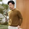 Novo suéter de cashmere 100% puro para outono e inverno, masculino, com gola alta e corte slim, de malha quente