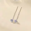 Aretes de Hilo de Plata de Ley S925 con Aguamarina Yuebao Jewelry, Estilo Fresco y Sofisticado, Favorecedores del Rostro, Pendientes Versátiles, Artículo Más Vendido