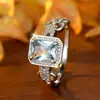 Anillo de Plata de Ley S925 con Diamante Azul Claro Rectangular para Mujer, Lujo Accesible Nicho Gama Alta Ropa de Trabajo Joyería Versátil para Manos