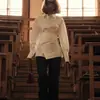 2025 Nueva Camisa Blanca de Algodón con Solapa de Manga Larga Cintura Diseño Cruzado Cárdigan Asimétrico Top para Mujer