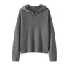 Nuevo Suéter de Punto de Cachemira con Capucha y Media Cremallera para Mujer Otoño e Invierno 2025 Color Sólido Jersey Casual Holgado Cálido